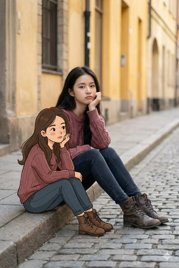 Photorealistic Portrait featuring Cartoon Companion - Minimalist & Template via Nano Banana