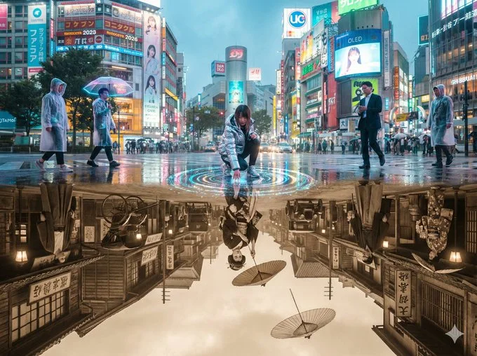 Photorealistic Portrait featuring Shibuya Crossing - Futuristic