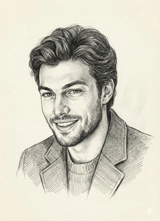 Photorealistic Portrait featuring Realistic Pencil Sketch Use - Minimalist via Nano Banana
