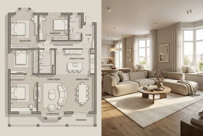 Photorealistic Beverage featuring Home Plan - Minimalist & Fashion